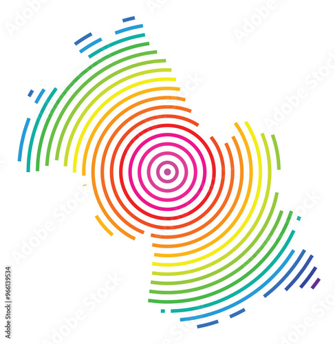 Symbol Map of the Departement Isere (France) showing the territory with concentric circles in rainbow colors like a shooting target