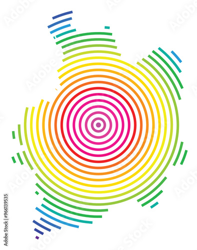 Symbol Map of the Departement Ille-et-Vilaine (France) showing the territory with concentric circles in rainbow colors like a shooting target