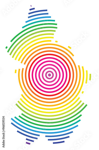 Symbol Map of the Departement Jura (France) showing the territory with concentric circles in rainbow colors like a shooting target