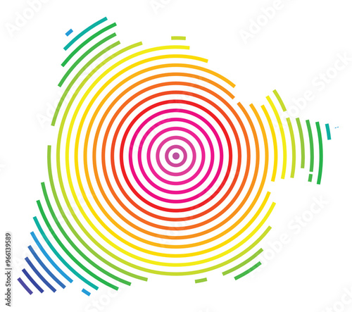 Symbol Map of the Departement Landes (France) showing the territory with concentric circles in rainbow colors like a shooting target