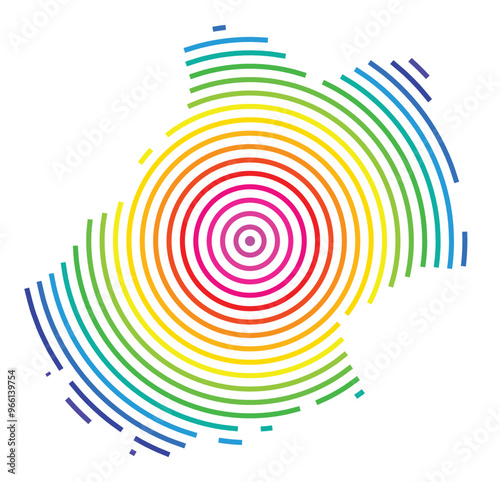 Symbol Map of the Departement Lot (France) showing the territory with concentric circles in rainbow colors like a shooting target