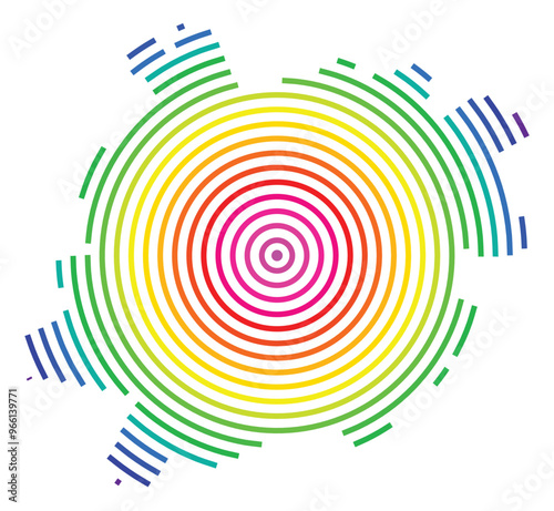 Symbol Map of the Departement Lot-et-Garonne (France) showing the territory with concentric circles in rainbow colors like a shooting target