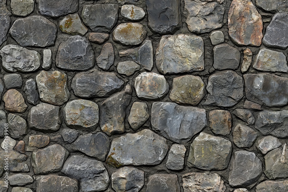 A textured stone wall made of various sizes and shapes of gray and brown stones, showcasing natural variations and imperfections. A textured stone wall made of various sizes and shapes of gray and brown stones, showcasing natural variations and imperfections.