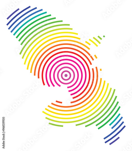 Symbol Map of the Overseas department Martinique (France) showing the territory with concentric circles in rainbow colors like a shooting target