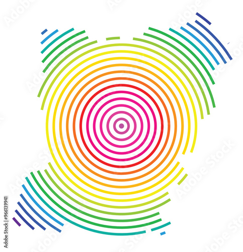 Symbol Map of the Departement Mayenne (France) showing the territory with concentric circles in rainbow colors like a shooting target