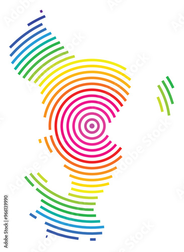 Symbol Map of the Overseas department Mayotte (France) showing the territory with concentric circles in rainbow colors like a shooting target