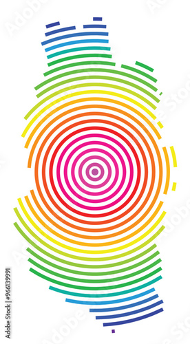 Symbol Map of the Departement Meuse (France) showing the territory with concentric circles in rainbow colors like a shooting target