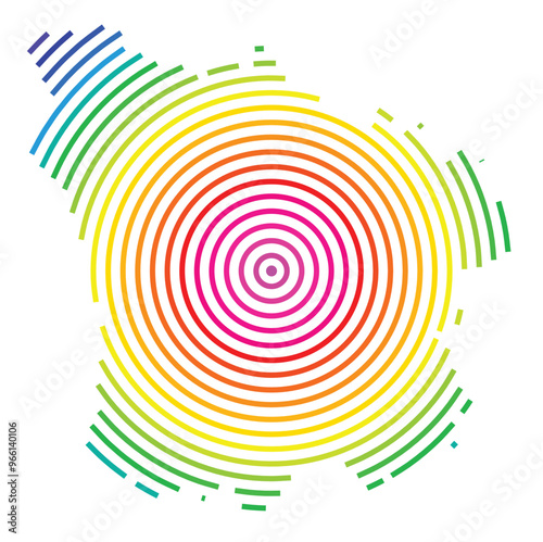 Symbol Map of the Departement Nievre (France) showing the territory with concentric circles in rainbow colors like a shooting target