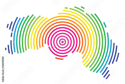 Symbol Map of the Departement Orne (France) showing the territory with concentric circles in rainbow colors like a shooting target