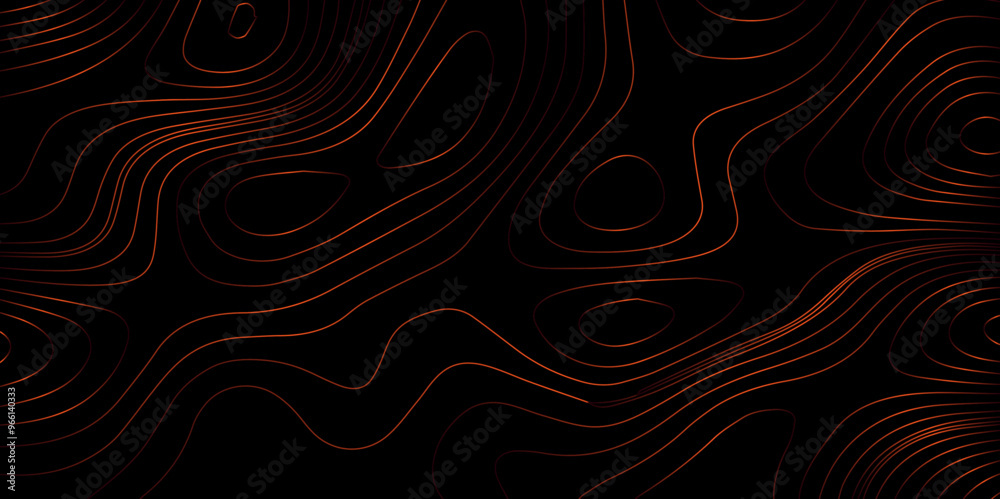 Fototapeta premium Abstract light pattern Vector illustration. Topographic map background concept. Vibrant neon lights pulsating patterns. Colorful topography contour lines isolated on black background. 