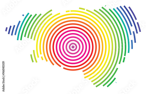 Symbol Map of the Departement Pyrenees-Atlantiques (France) showing the territory with concentric circles in rainbow colors like a shooting target