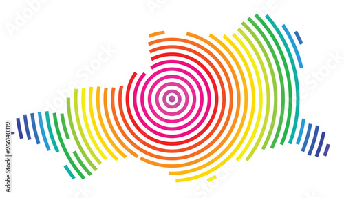 Symbol Map of the Departement Pyrenees-Orientales (France) showing the territory with concentric circles in rainbow colors like a shooting target