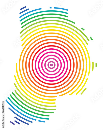Symbol Map of the Departement Seien-et-Marne (France) showing the territory with concentric circles in rainbow colors like a shooting target