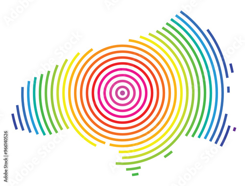 Symbol Map of the Departement Seine-Maritime (France) showing the territory with concentric circles in rainbow colors like a shooting target