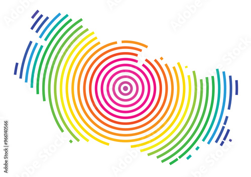 Symbol Map of the Departement Somme (France) showing the territory with concentric circles in rainbow colors like a shooting target