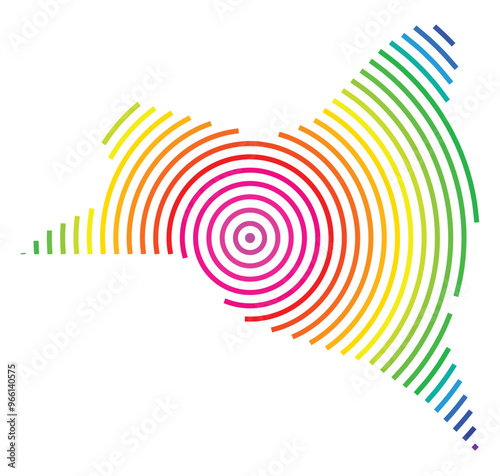 Symbol Map of the Departement Seine-Saint-Denis (France) showing the territory with concentric circles in rainbow colors like a shooting target