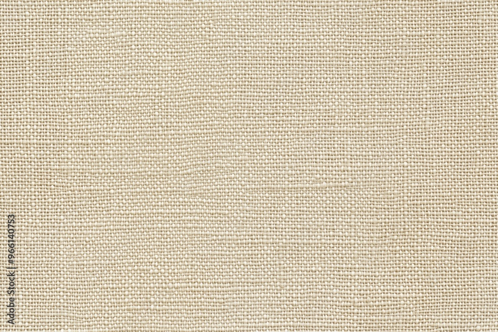 Fototapeta premium Textured beige cotton canvas fabric, showcasing its woven pattern and natural fibers. The fabric appears soft and neutral, suitable for various design applications.