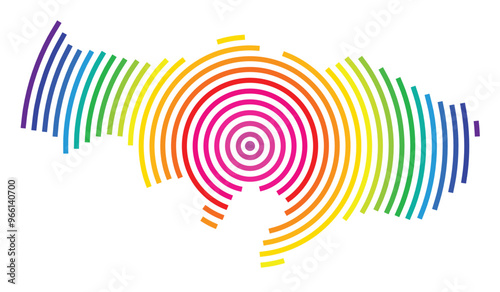 Symbol Map of the Departement Val-d'Oise (France) showing the territory with concentric circles in rainbow colors like a shooting target
