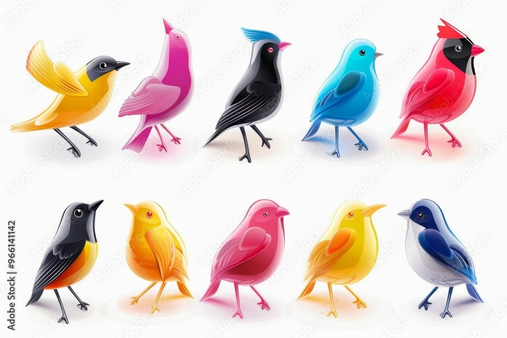 Fototapeta premium Bird icon isolated, glossy plastic 3d color birds illustration, realistic style animal, popular bird