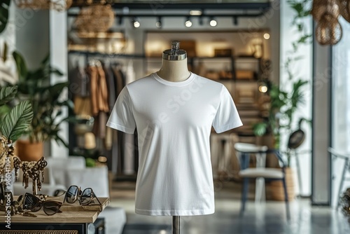 Tshirt on stylish mannequin in boutique background created with Generative AI