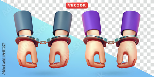 Handcuffed hands, 3d vector. Suitable for laws and design elements