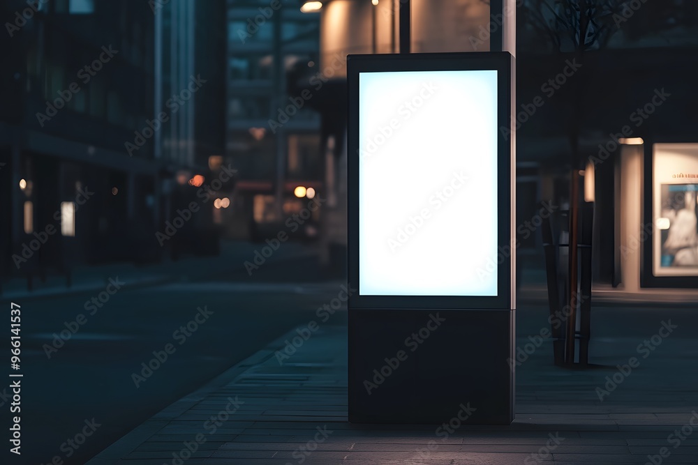 Illuminated Blank Billboard in a City at Night