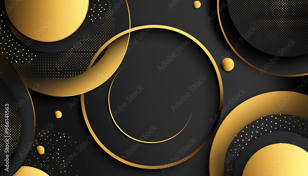 Fototapeta premium Modern black gold circle abstract texture background. Geometric shape. Color gradient. Dark.
