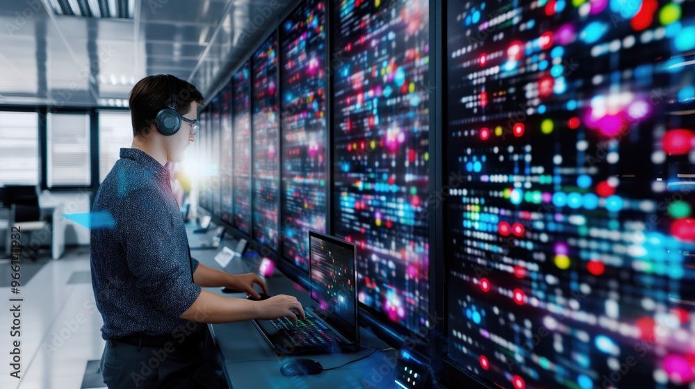 Data Analyst Working in a High-Tech Network Operations Center Data Analyst Working in a High-Tech Network Operations Center