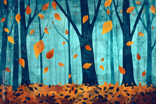 Colorful autumn leaves falliing from trees seaonal illustration photo