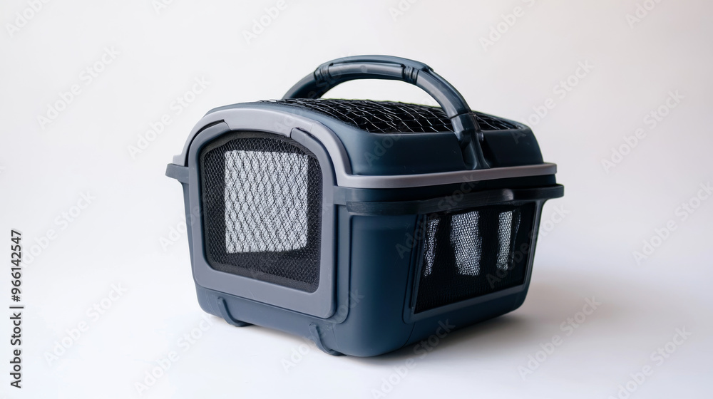 A pet carrier, isolated against a white backdrop. A pet carrier, isolated against a white backdrop.