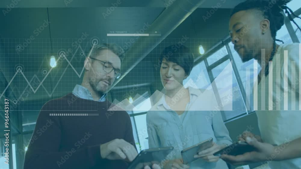 custom made wallpaper toronto digitalAnimation of financial data processing over diverse business people in office