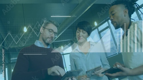 Wallpaper Mural Animation of financial data processing over diverse business people in office Torontodigital.ca