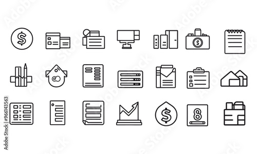 Finance and business line icons collection