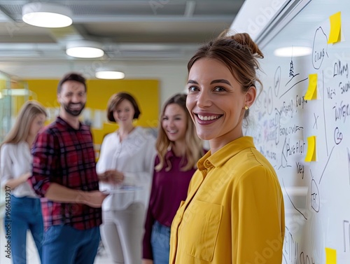 A group of diverse entrepreneurs brainstorming in a modern office