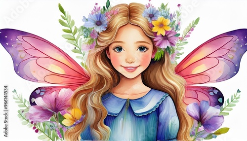 Fairy and Flowers watercolor illustration for girls