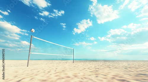 Beach Volleyball Court with Blue Sky and Sea Background - AI generated illustration