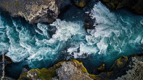 Aerial View of a Turquoise River photo