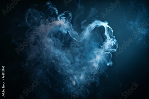 Realistic Smoke Heart on Dark Background, Steam Love Symbol, Cloud Transparent Valentine Silhouette