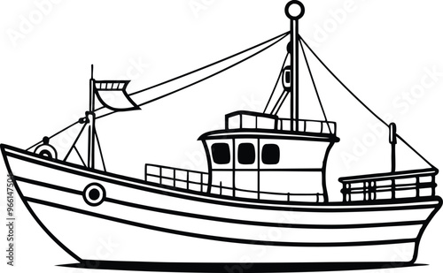 fishing boat line art  vector illustration