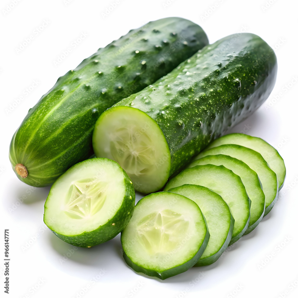 cucumber with slices on white background cucumber with slices on white background