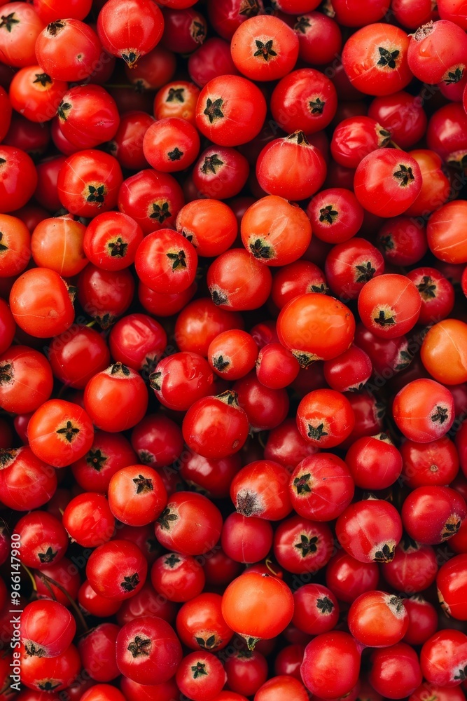 Rowanberry berries texture background, Sorbus aucuparia fruits pattern, many rowan berries banner