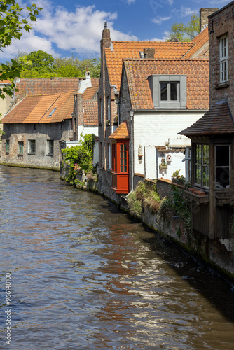 Obraz na płótnie View from Mary's Bridge of Rosary Quay and water channel Dijver Canal, Bruges, Belgium w salonie