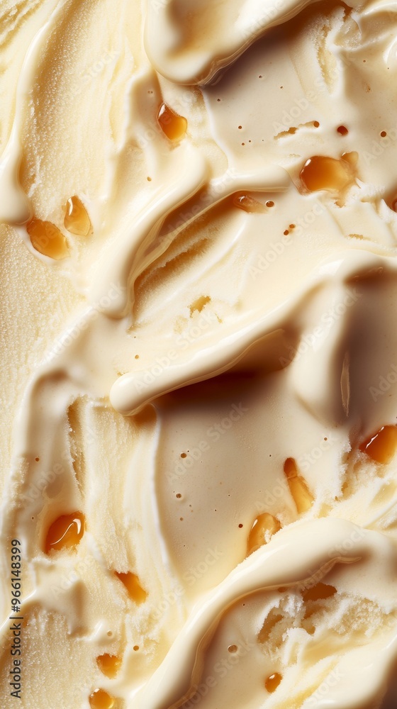 Close-up of creamy vanilla ice cream with caramel drizzle Close-up of creamy vanilla ice cream with caramel drizzle