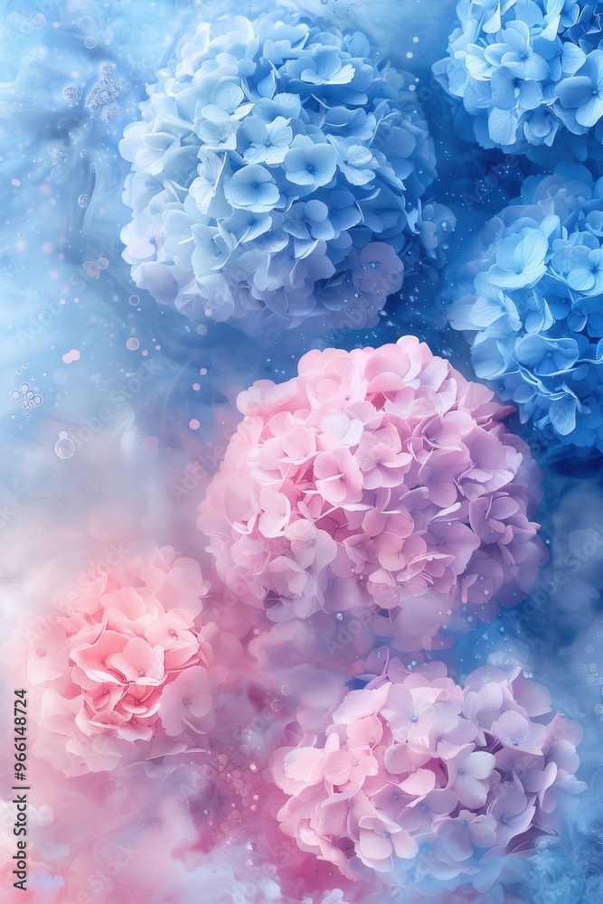 A close up of a bouquet of pink and blue flowers A close up of a bouquet of pink and blue flowers