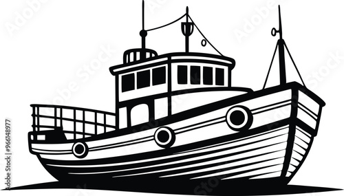fishing boat line art  vector illustration