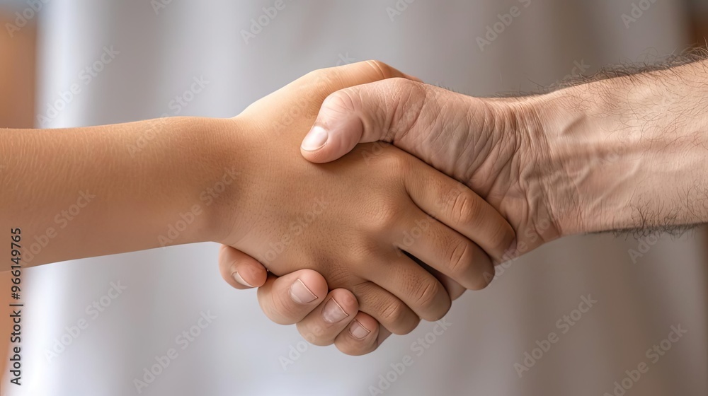 A closeup of a coachs hand shaking with a young athletes hand while presenting an award A closeup of a coachs hand shaking with a young athletes hand while presenting an award