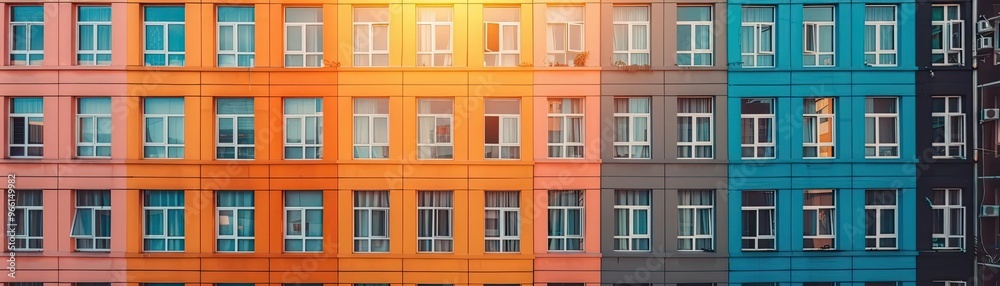 A cityscape with open windows showing life inside, next to closed windows reflecting solitude A cityscape with open windows showing life inside, next to closed windows reflecting solitude