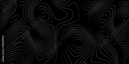 Abstract light pattern Vector illustration. Topographic map background concept. Vibrant neon lights pulsating patterns. Colorful topography contour lines isolated on black background. 