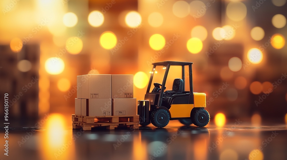 Forklift Truck with Pallet of Cardboard Boxes in Warehouse - AI generated illustration Forklift Truck with Pallet of Cardboard Boxes in Warehouse - AI generated illustration