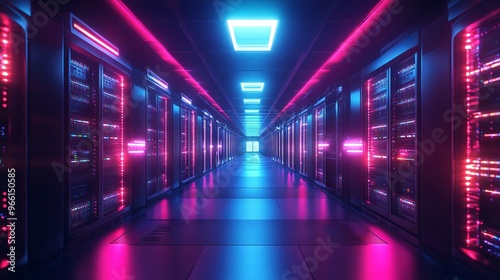 High-Tech Data Center with Glowing Servers - AI generated illustration